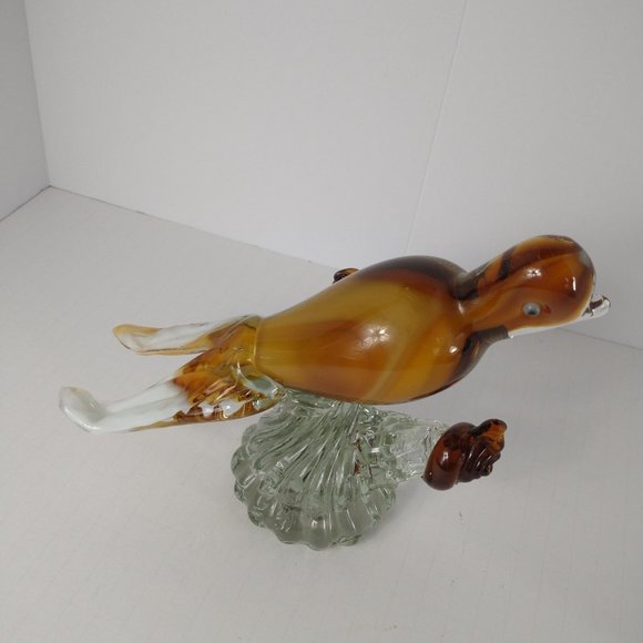 Murano Large Glass Art Brown/Tan Bird with Brown/White Tails - Picture 7 of 16